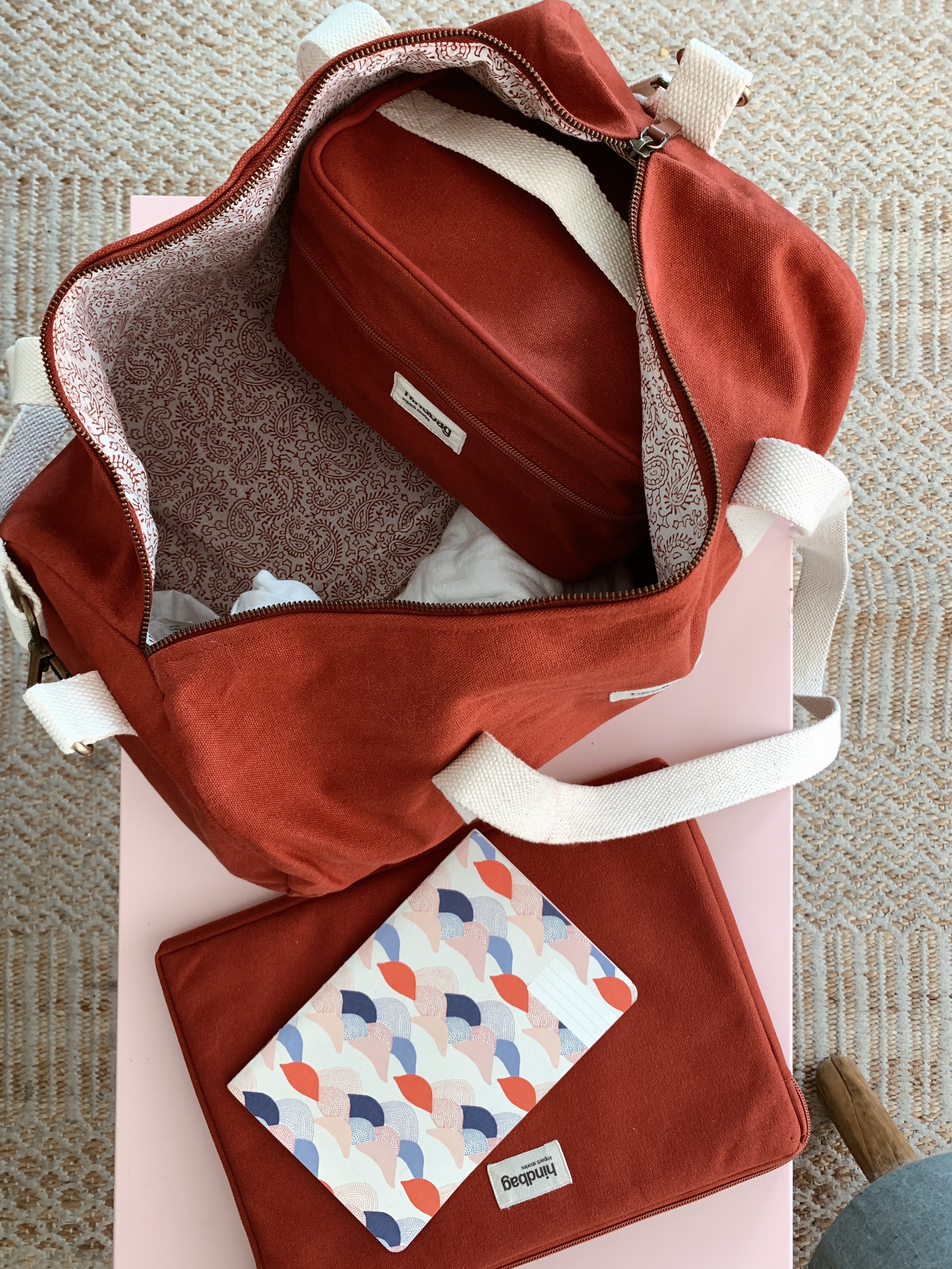 Sac polochon SIMON, avec bandoulière, rouge terracotta, coton bio 3