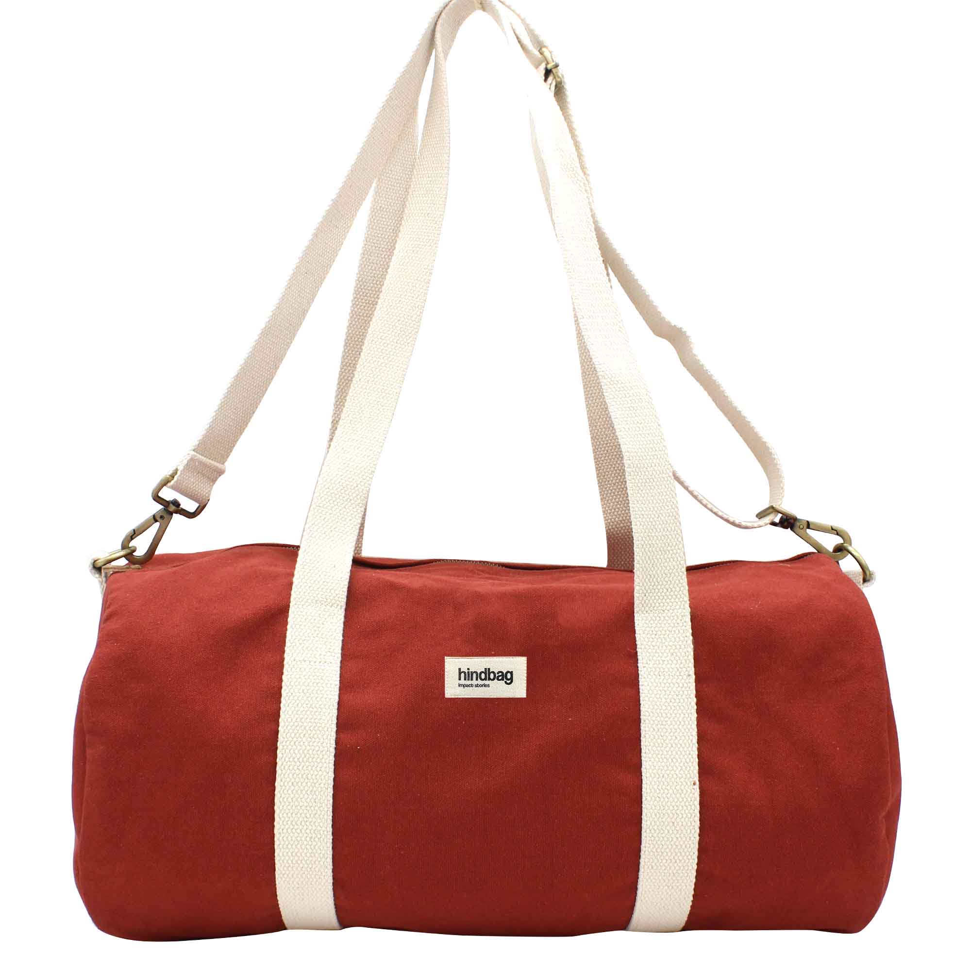 Sac polochon SIMON, avec bandoulière, rouge terracotta, coton bio 4