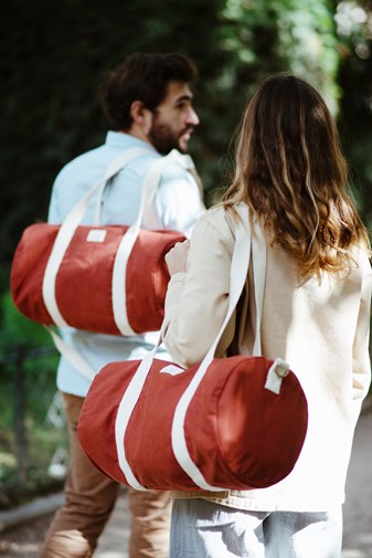 Sac polochon SIMON, avec bandoulière, rouge terracotta, coton bio