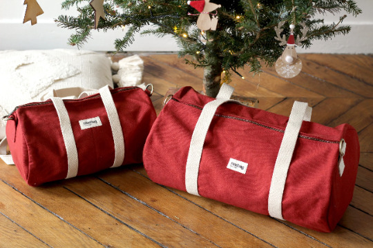 Sac polochon SIMON, avec bandoulière, rouge terracotta, coton bio 5