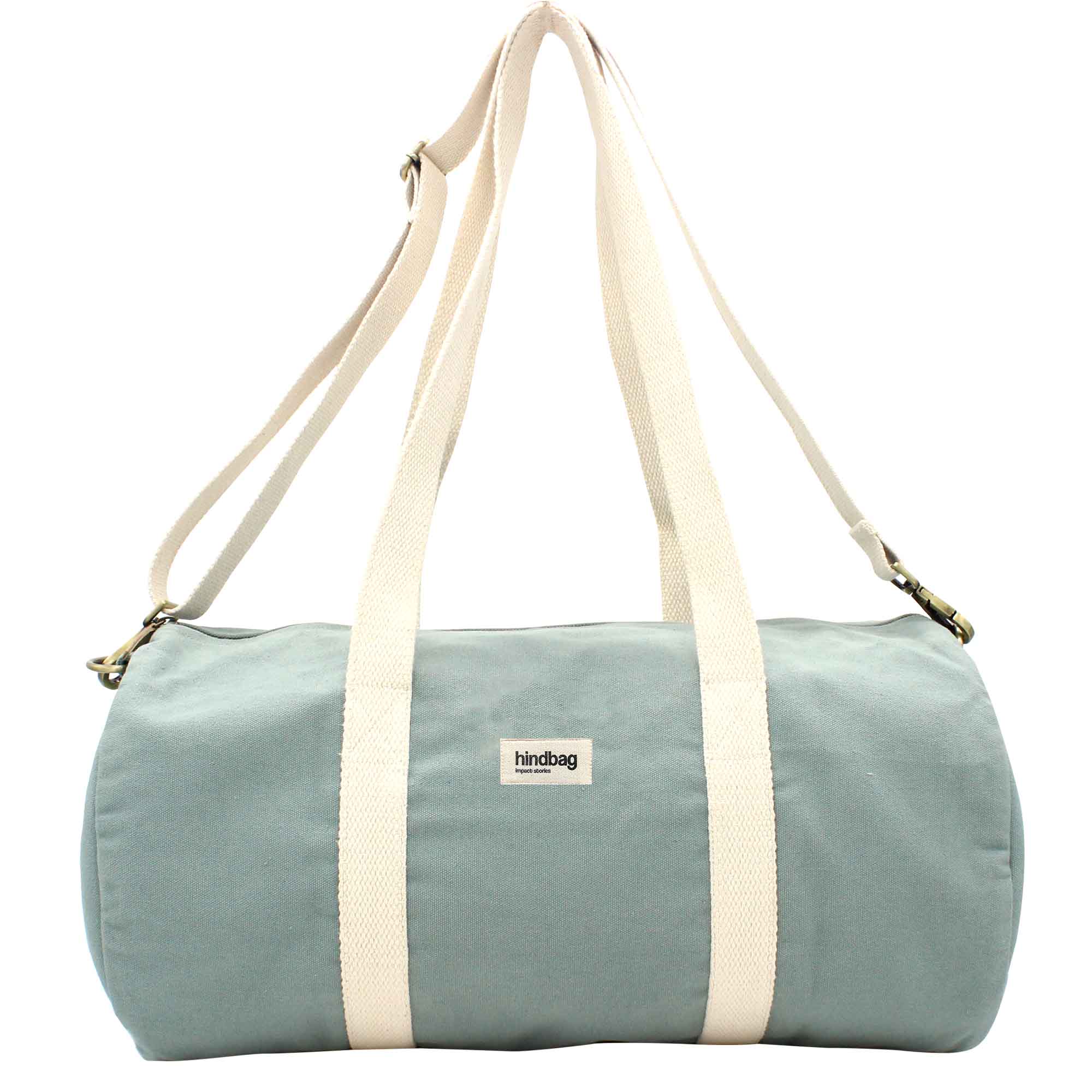Sac polochon SIMON, avec bandoulière, vert sauge, coton bio 2