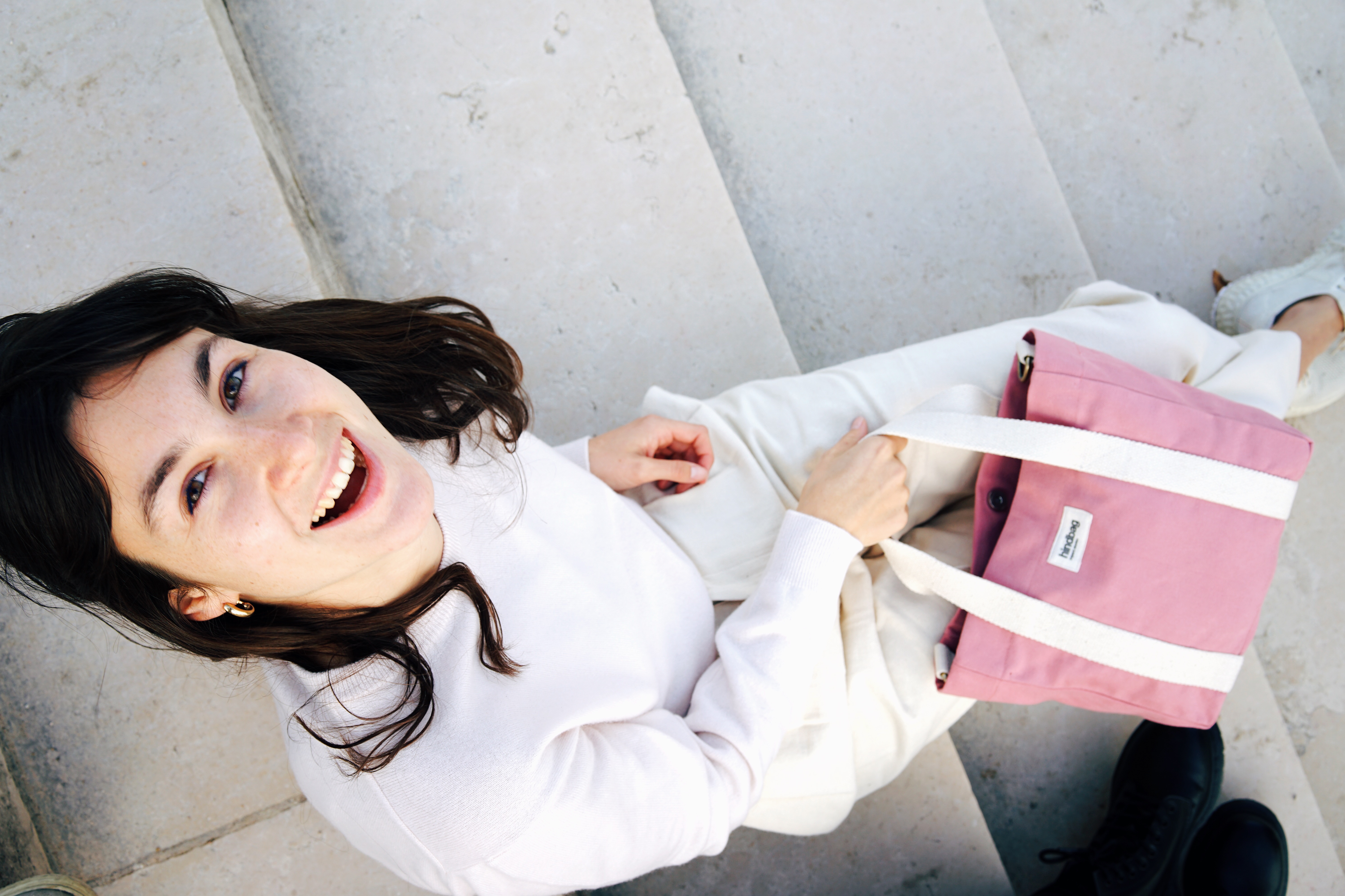 Sac à main cabas LOUISE, avec bandoulière, rose blush, coton bio 2