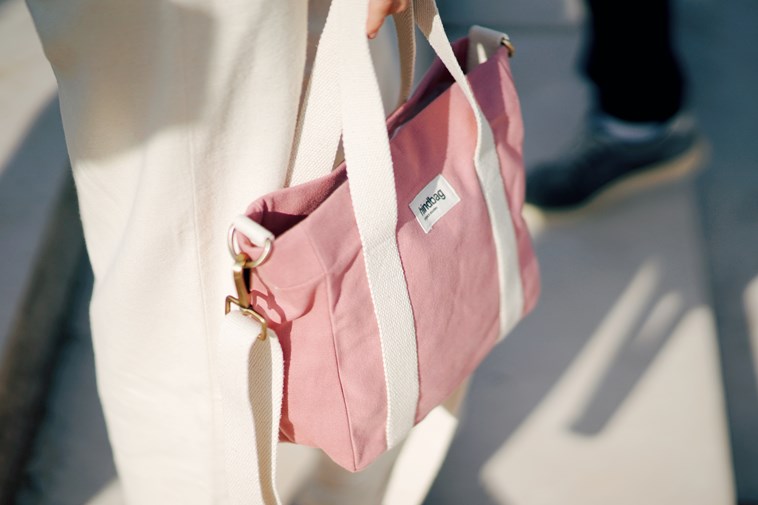 Sac à main cabas LOUISE, avec bandoulière, rose blush, coton bio