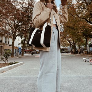 Sac à main cabas LOUISE, avec bandoulière, noir, coton bio