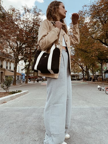 Sac à main cabas LOUISE, avec bandoulière, noir, coton bio