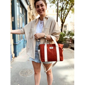 Sac à main cabas LOUISE, avec bandoulière, rouge terracotta, coton bio