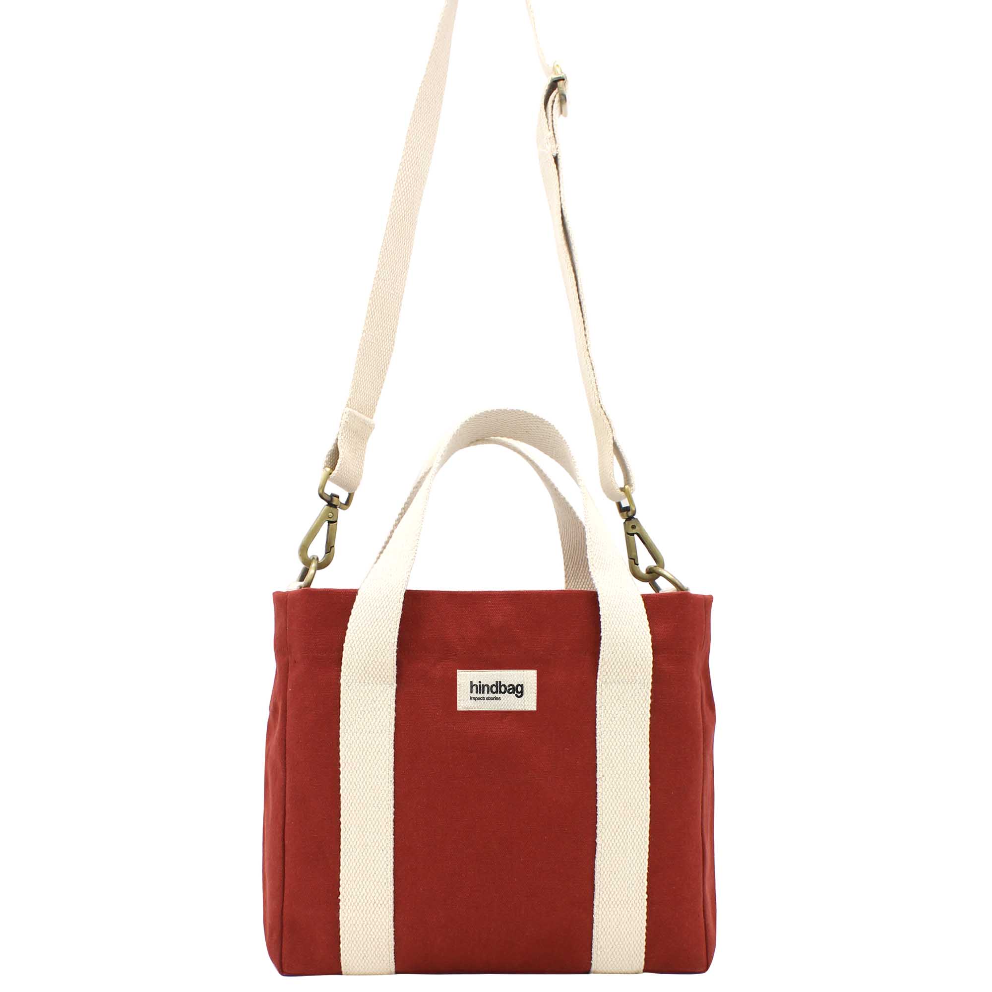 Sac à main cabas LOUISE, avec bandoulière, rouge terracotta, coton bio 4