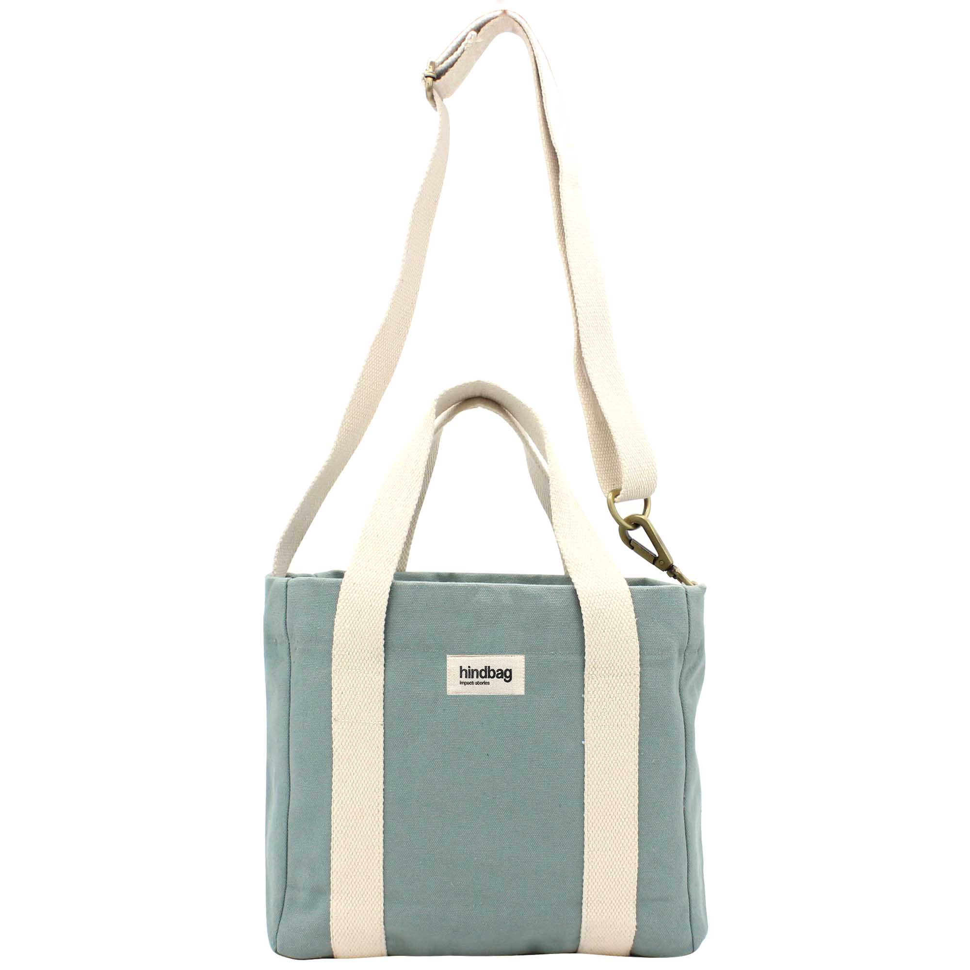 Sac à main cabas LOUISE, avec bandoulière, vert sauge, coton bio 3
