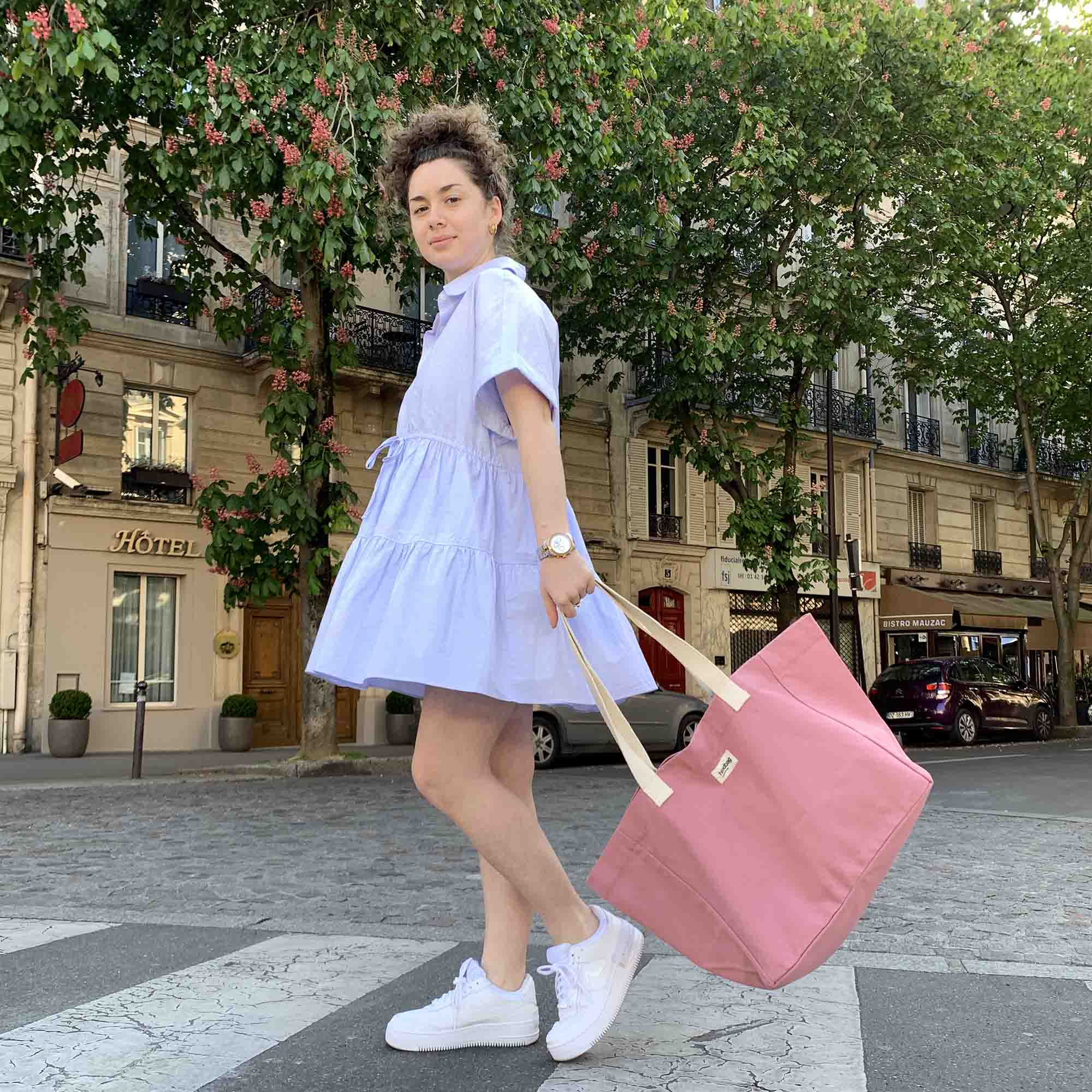 Sac cabas CLAUDE, rose blush, coton bio 3