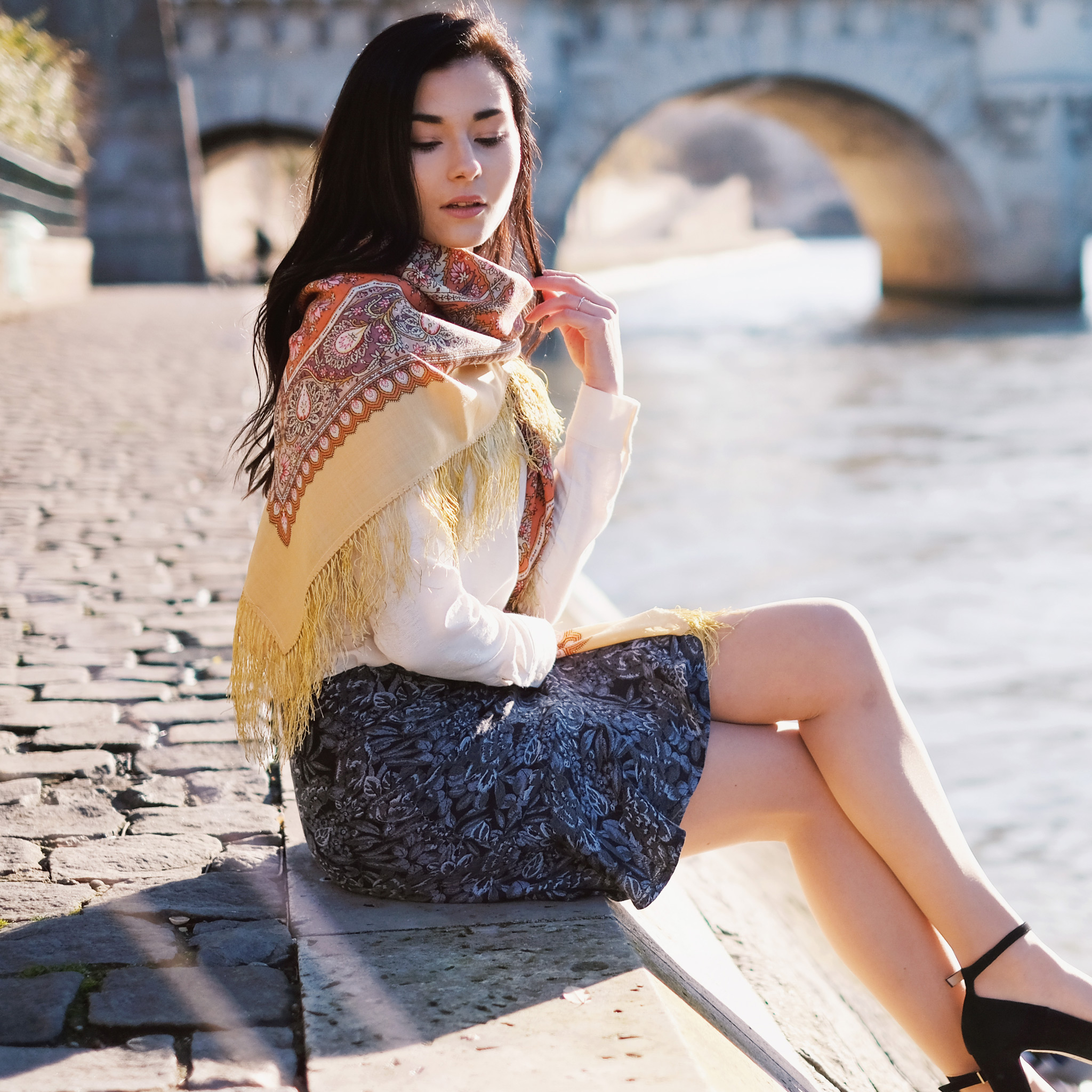 Foulard russe imprimé style bohème chic, en 100% laine - dessin "Ginger" 5