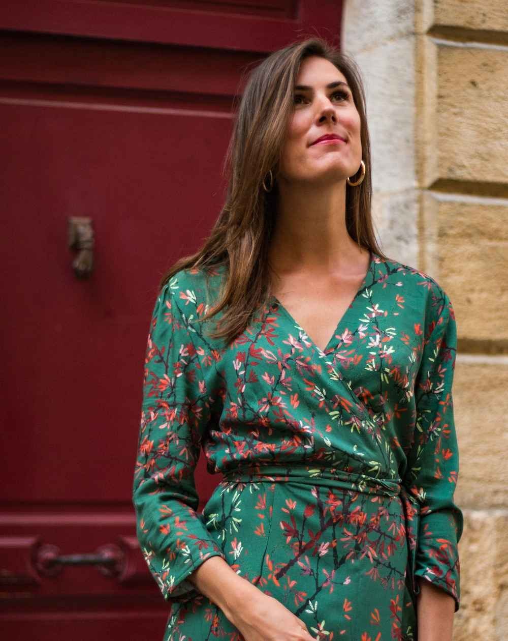 ROBE PORTEFEUILLE ZOALIE IMPRIMÉE VERT STYLE KIMONO 100% VISCOSE 4