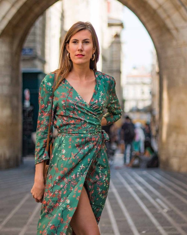 ROBE PORTEFEUILLE ZOALIE IMPRIMÉE VERT STYLE KIMONO 100% VISCOSE 2