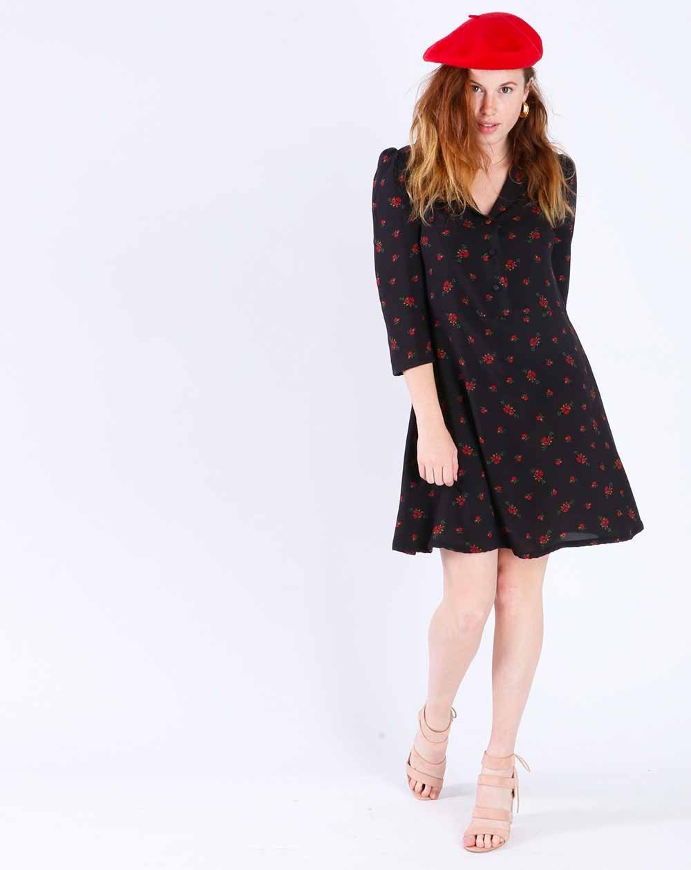 ROBE DROITE ZINNA 100% VISCOSE, MANCHES 3/4 IMPRIMÉ NOIR 2