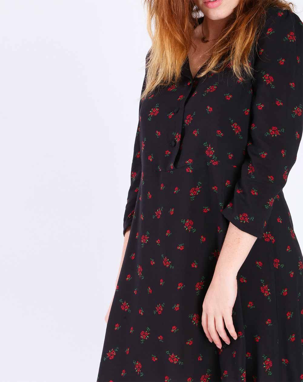 ROBE DROITE ZINNA 100% VISCOSE, MANCHES 3/4 IMPRIMÉ NOIR 3