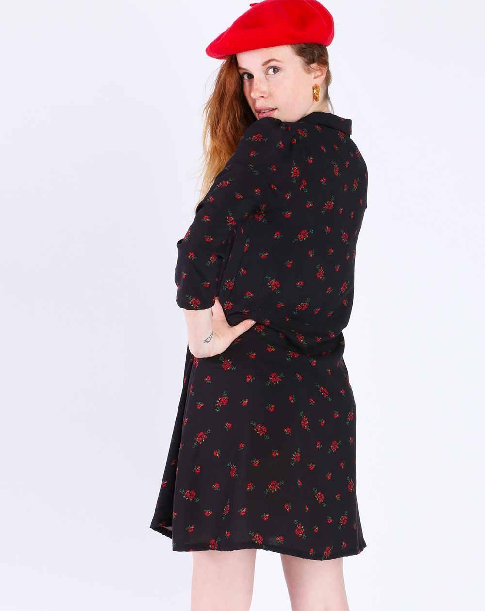 ROBE DROITE ZINNA 100% VISCOSE, MANCHES 3/4 IMPRIMÉ NOIR 4