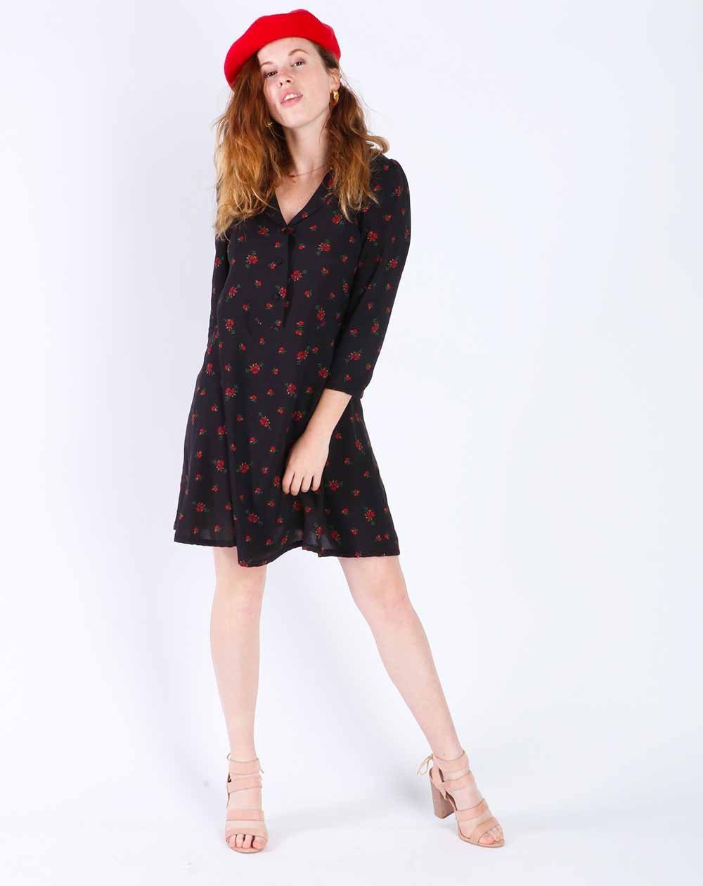 ROBE DROITE ZINNA 100% VISCOSE, MANCHES 3/4 IMPRIMÉ NOIR 5