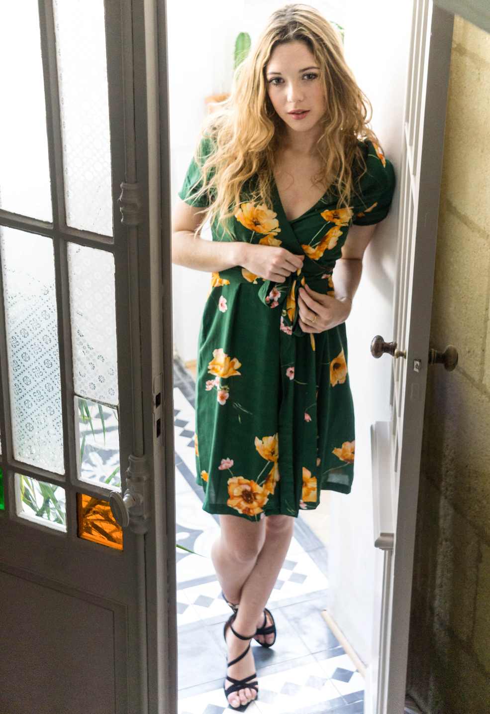 ROBE PORTEFEUILLE ZISKA 100% VISCOSE IMPRIMÉE VERTE MANCHES COURTES 5