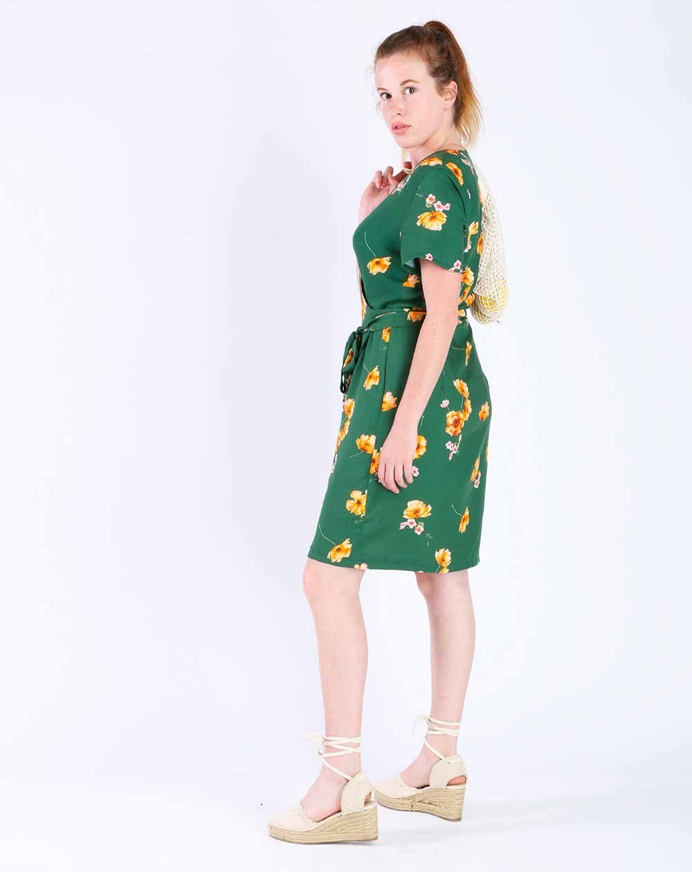 ROBE PORTEFEUILLE ZISKA 100% VISCOSE IMPRIMÉE VERTE MANCHES COURTES 3