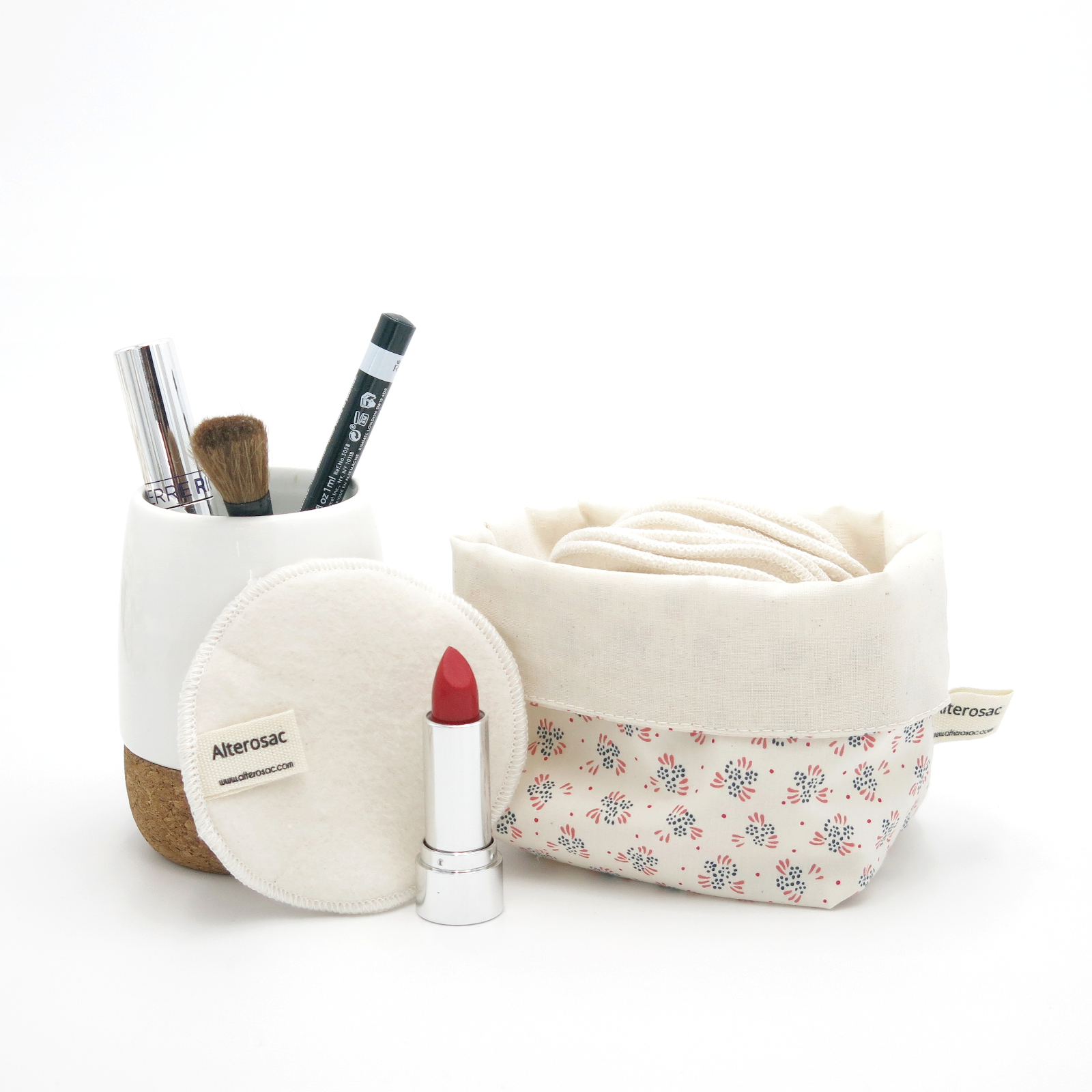 10 cotons démaquillants bio lavables et réutilisables avec panier de rangement 2