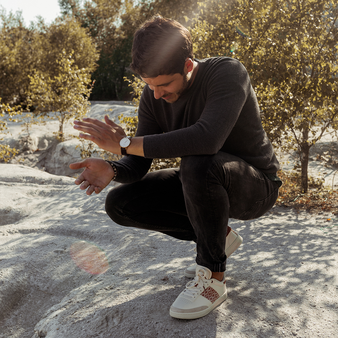 Basket rétro en cuir beige - N’go 8