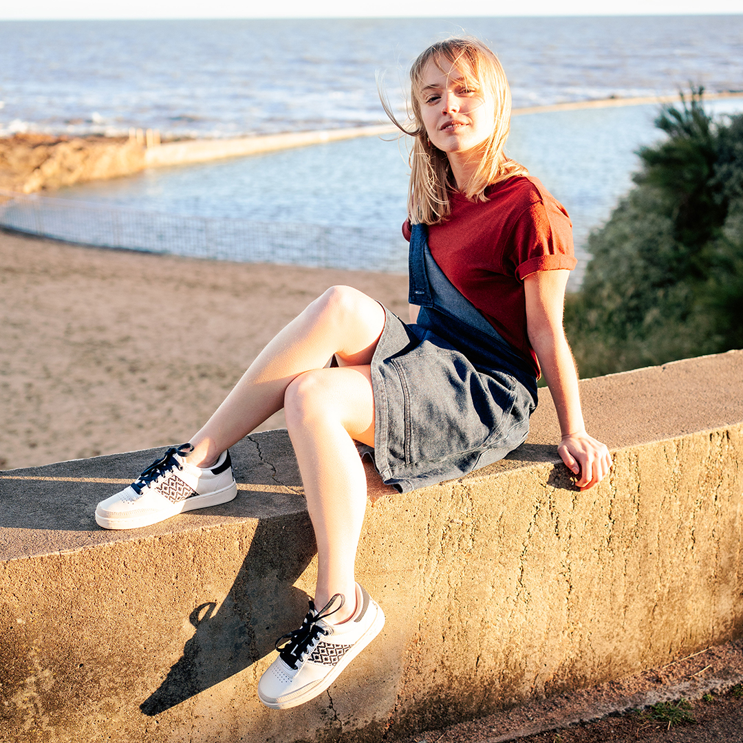Basket rétro en cuir beige - N’go 4