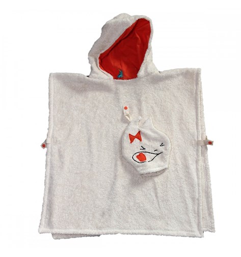 Poncho de bain et gant en coton bio - Orange (Joie)