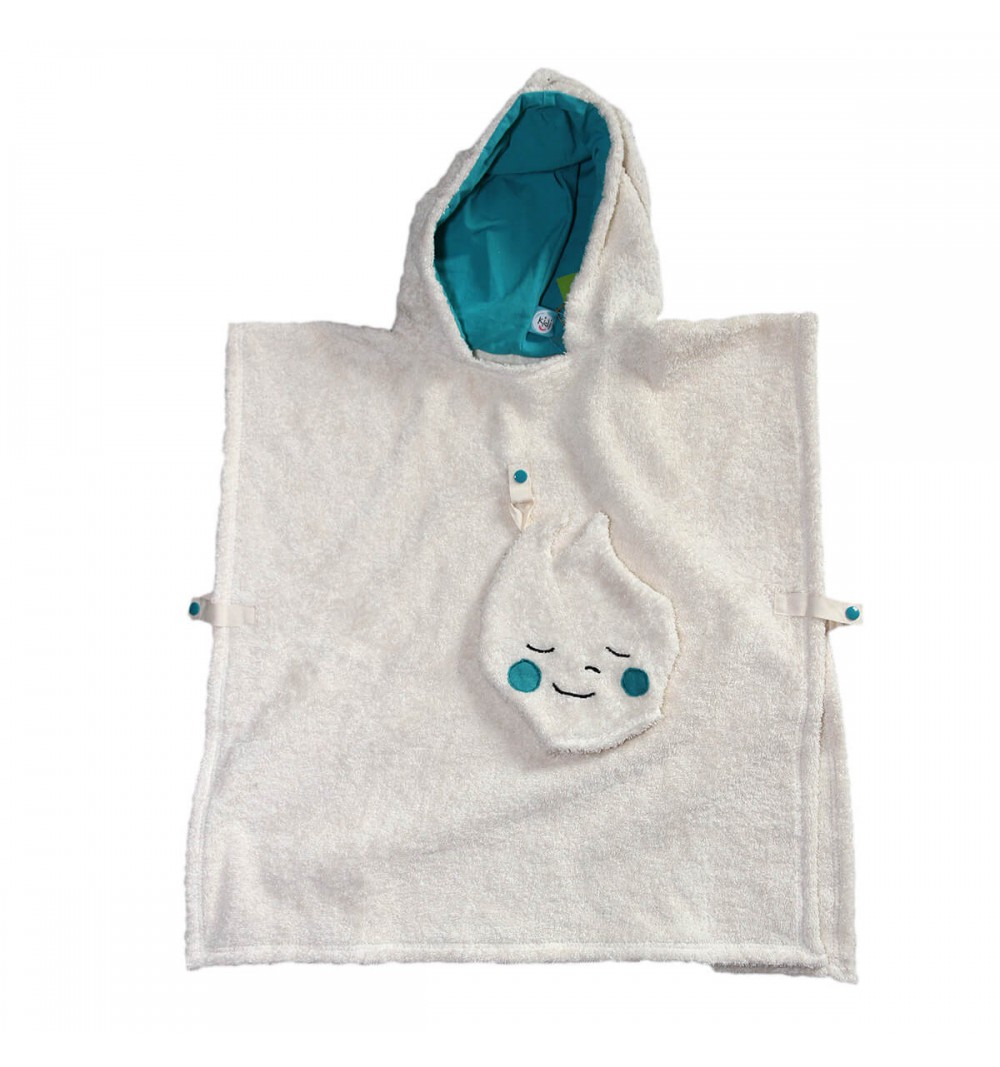 Poncho de bain et gant en coton bio - Bleu turquoise (Dodo) 2