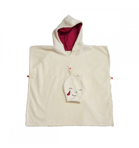 Poncho de bain et gant en coton bio - Rose fuschia (Goutte d'eau)