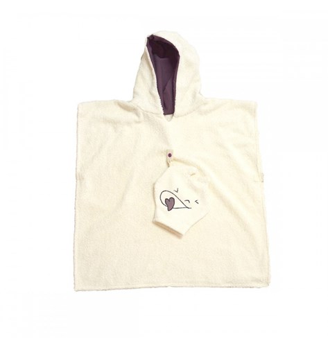 Poncho de bain et gant en coton bio - Prune (Beurk)