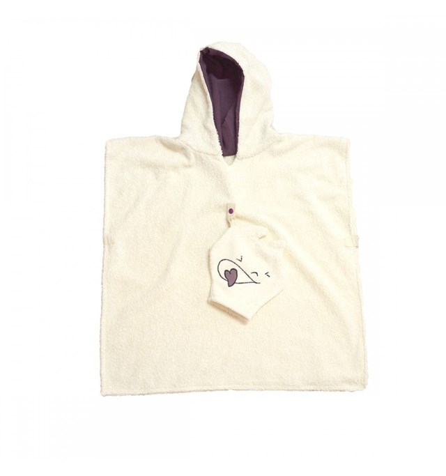 Poncho de bain et gant en coton bio - Prune (Beurk) 2