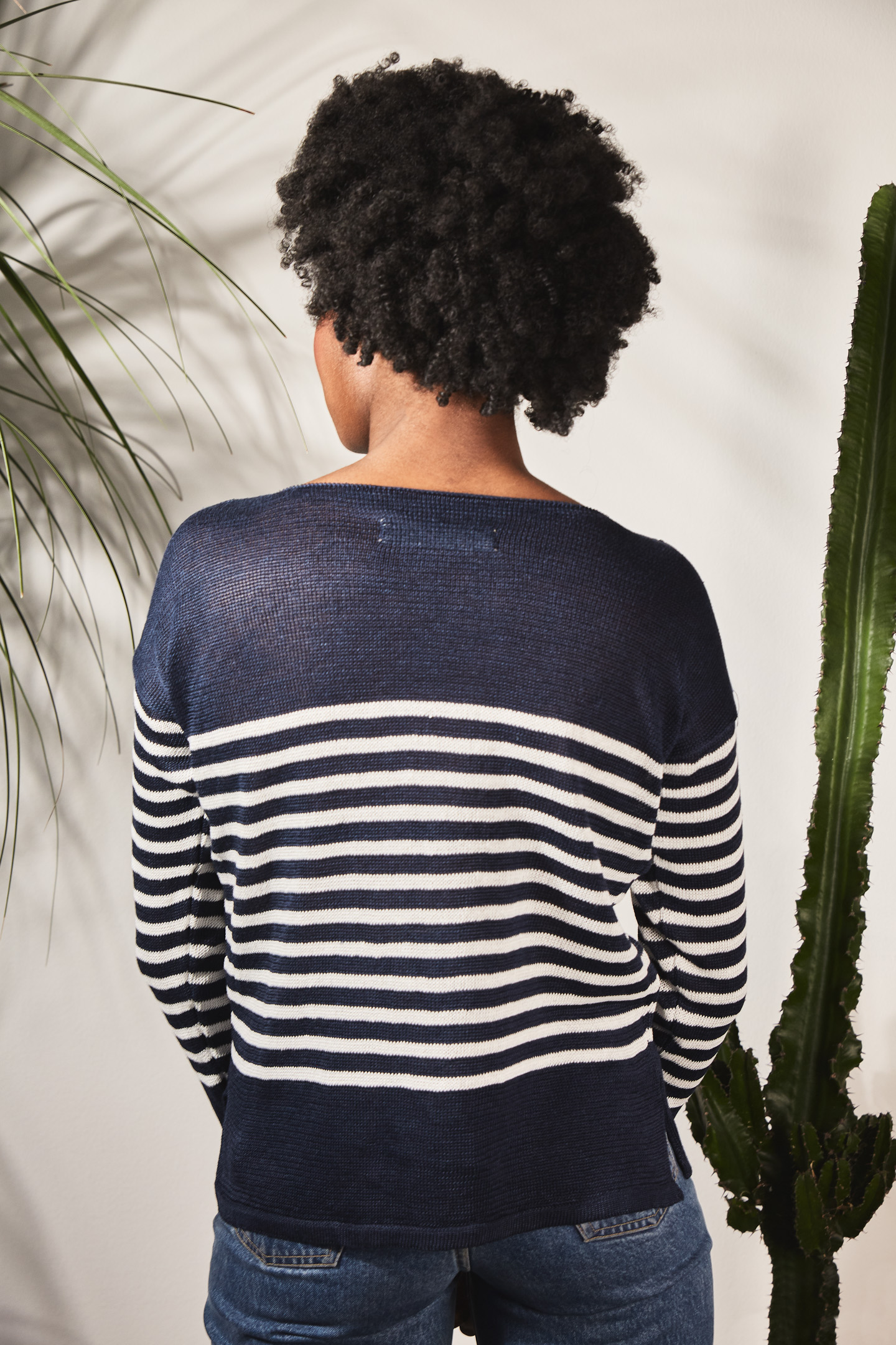 Marinière col bateau 100% lin - bleu marine/blanc 3