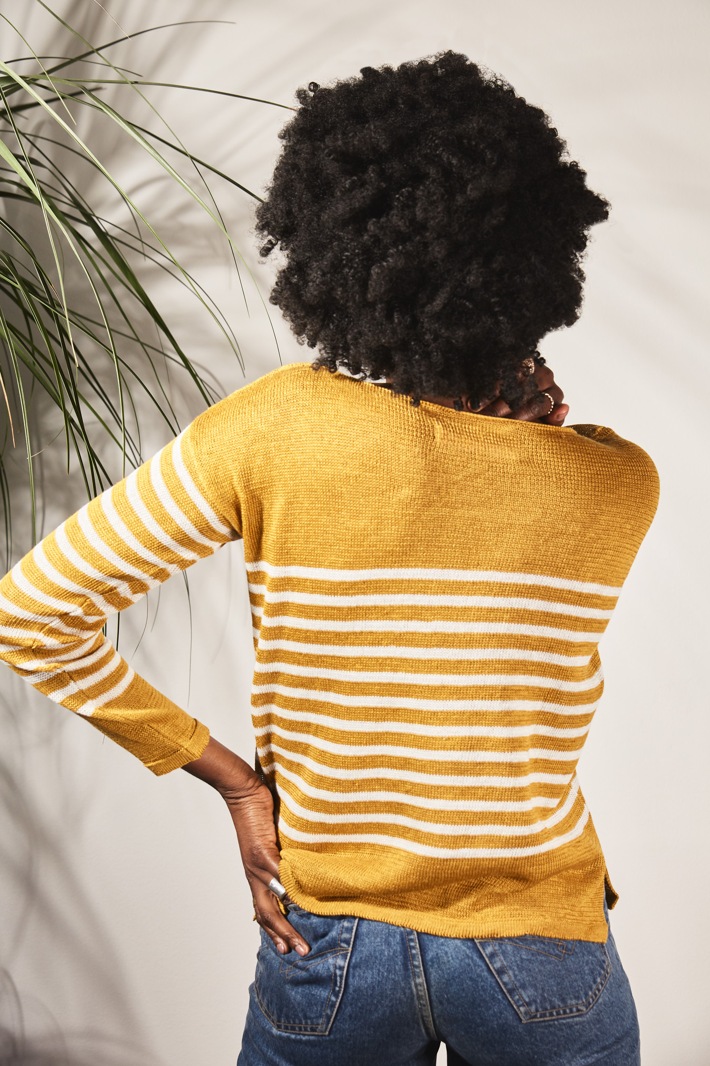 Marinière col bateau 100% lin - jaune moutarde 3