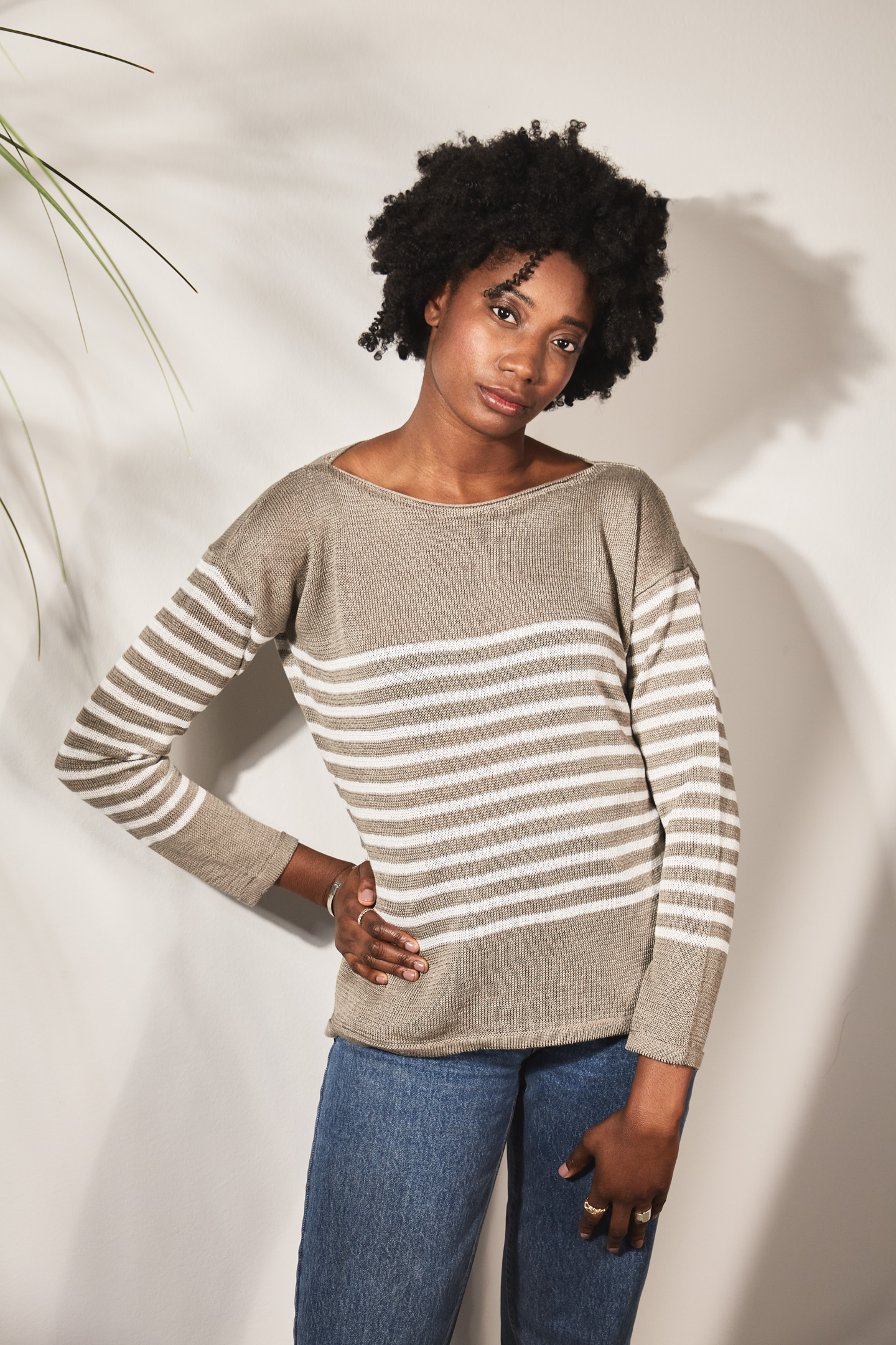 Marinière col bateau 100% lin - gris lin 2