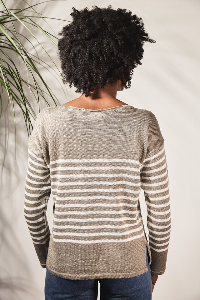 Marinière col bateau 100% lin - gris lin 3