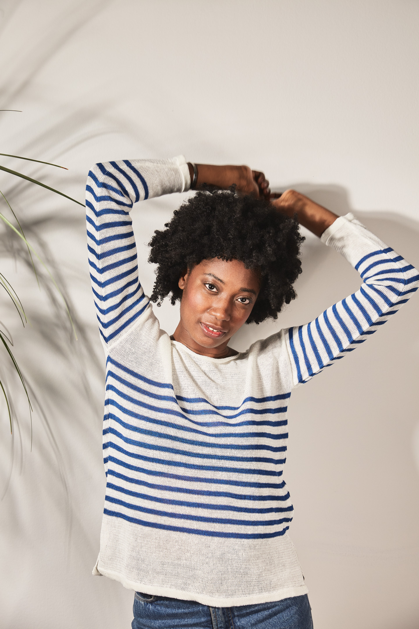 Marinière col bateau 100% lin - bleu royal 2