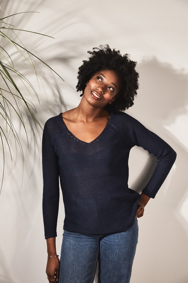 Pull persil col V 100% lin  - Vert Jungle 2