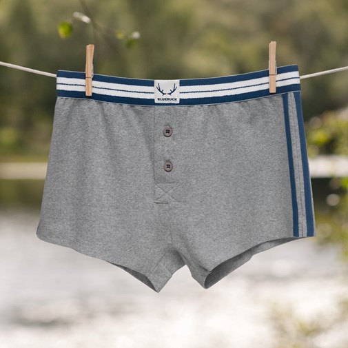 Boxer gris, coutures bleues en coton bio éco-conçu