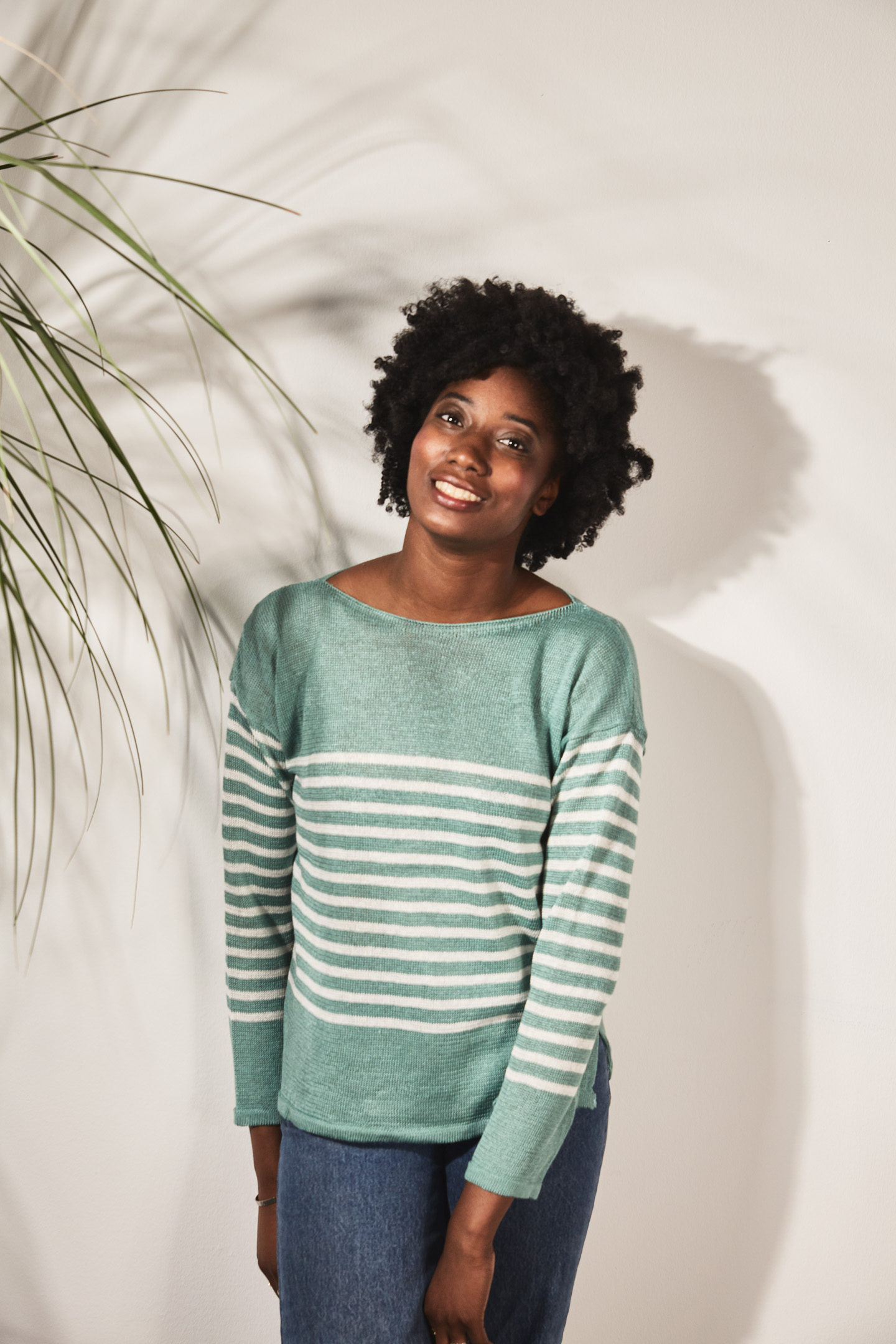 Marinière col bateau 100% lin - bleu marine/blanc 10