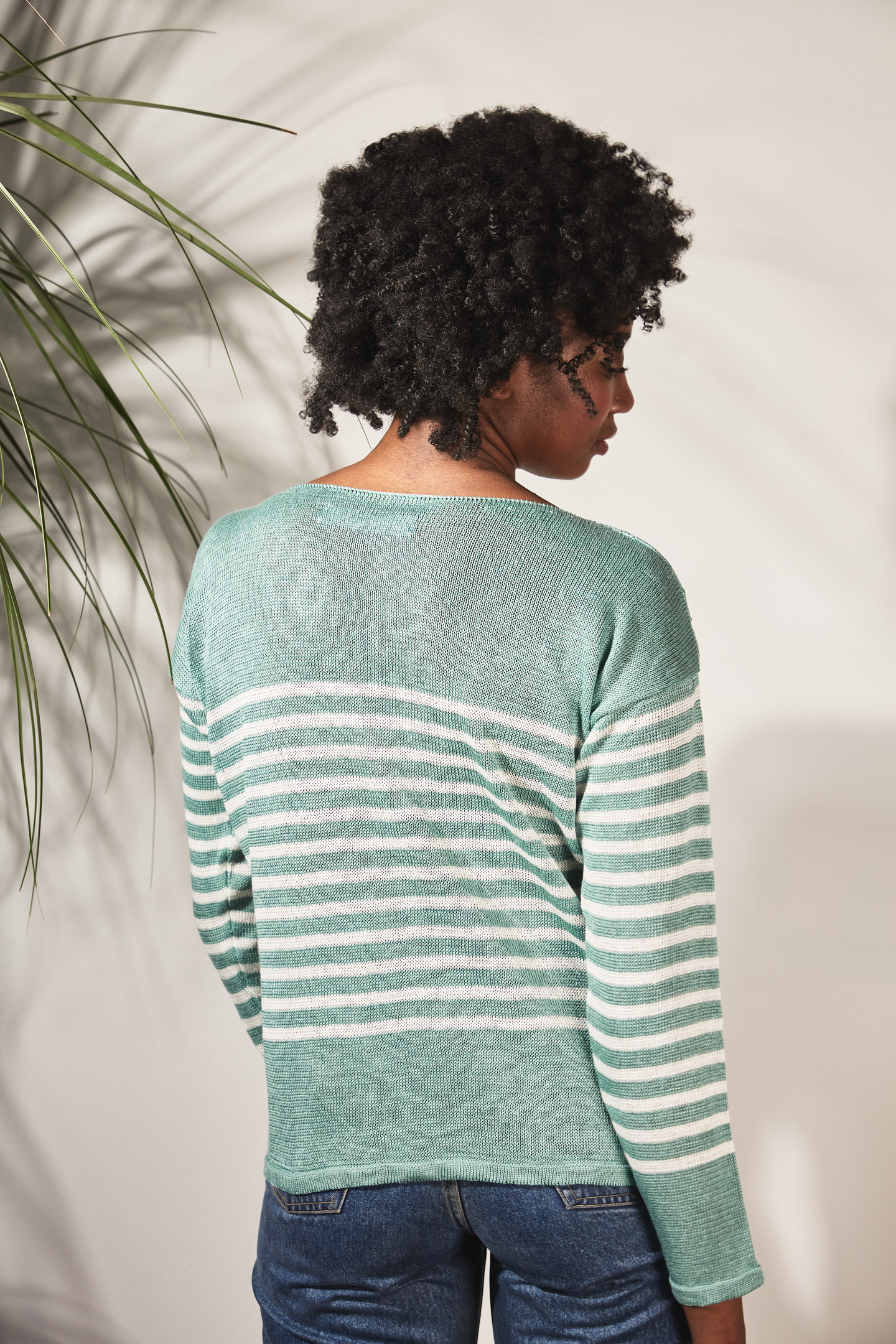 Marinière col bateau 100% lin - bleu marine/blanc 11