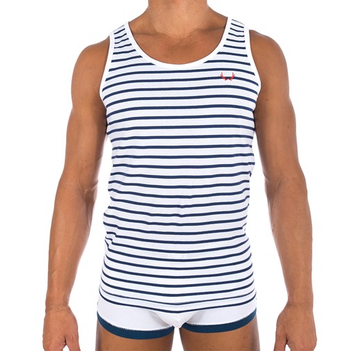 Débardeur marinière blanc, rayures bleu marine