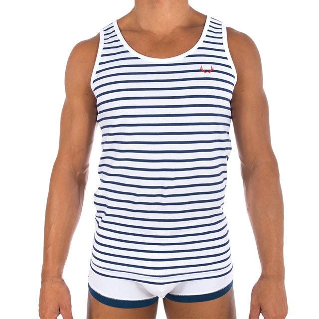 Débardeur marinière blanc, rayures bleu marine 2