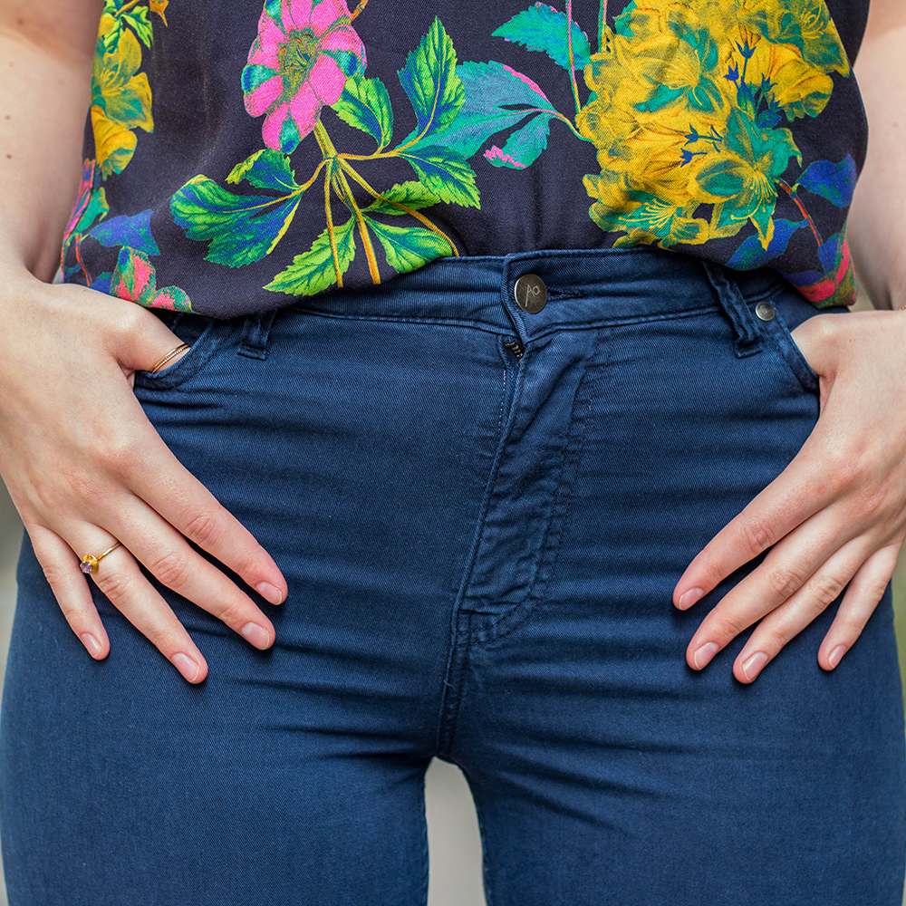 PANTALON ÉVASÉ 7/8 , TENCEL ET COTON RÉCYCLÉ, ZANE MARINE 2