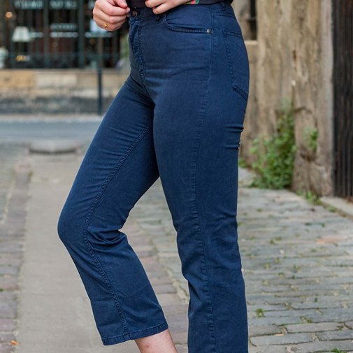 PANTALON ÉVASÉ 7/8 , TENCEL ET COTON RÉCYCLÉ, ZANE MARINE