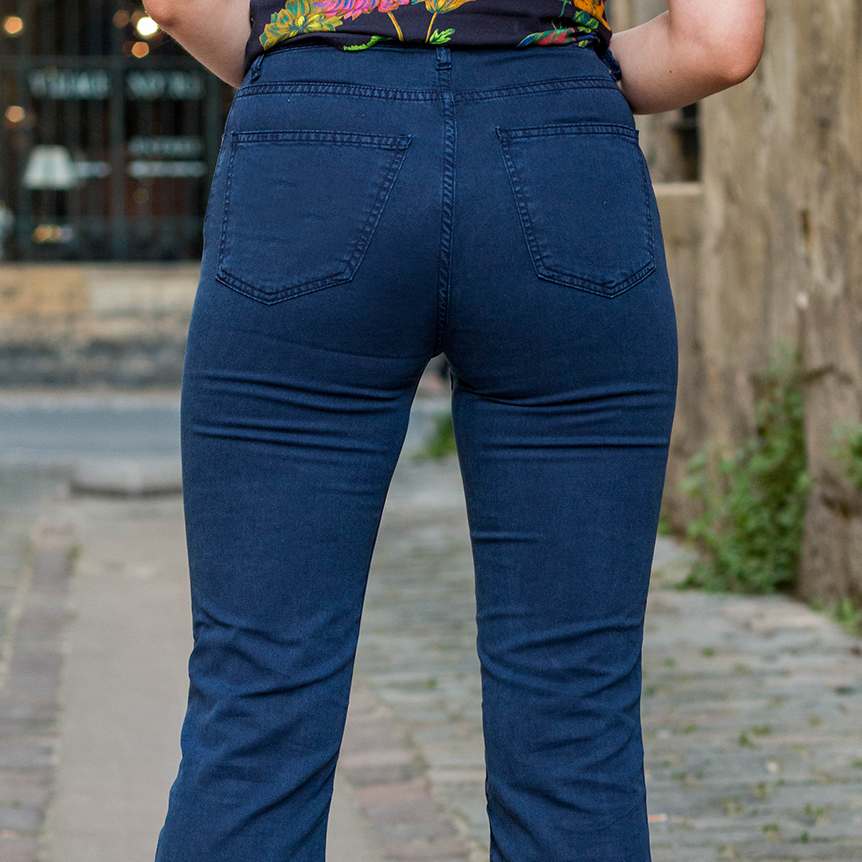 PANTALON ÉVASÉ 7/8 , TENCEL ET COTON RÉCYCLÉ, ZANE MARINE 4