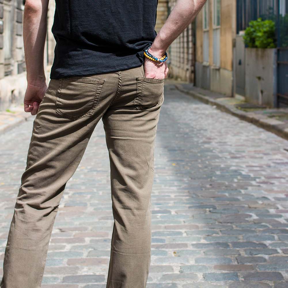 PANTALON DROIT 5 POCHES HOMME ZANZIBAR, TENCEL ET COTON RÉCYCLÉ KAKI 3