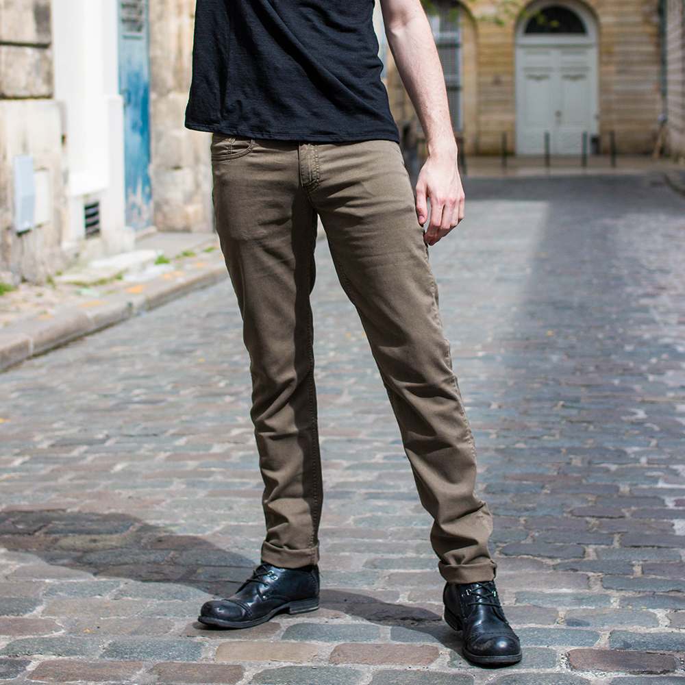 PANTALON DROIT 5 POCHES HOMME ZANZIBAR, TENCEL ET COTON RÉCYCLÉ KAKI 4