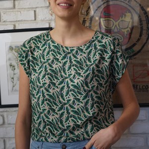 TOP ZENON 100% VISCOSE IMPRIMÉ FEUILLE VERTE