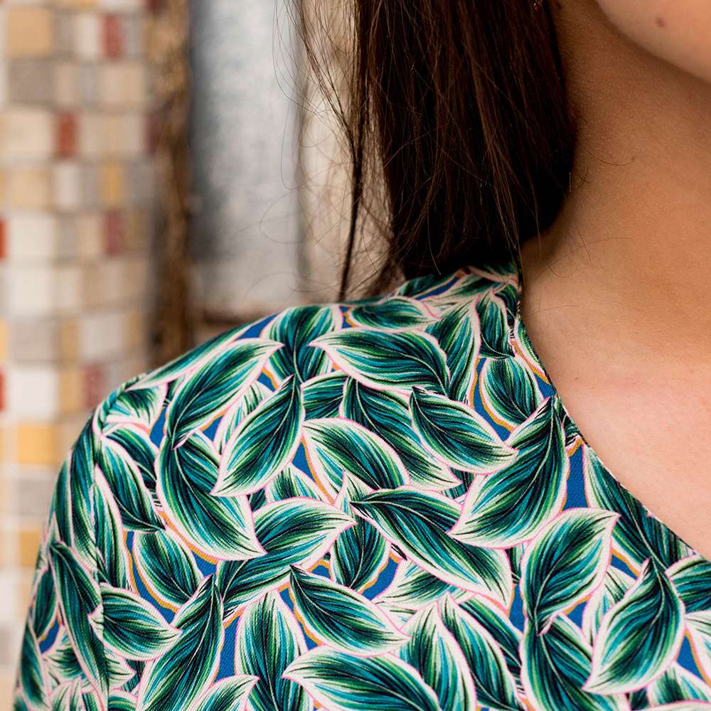 ROBE ZELDA DROITE 100% VISCOSE IMPRIMÉ FEUILLE VERTE 3