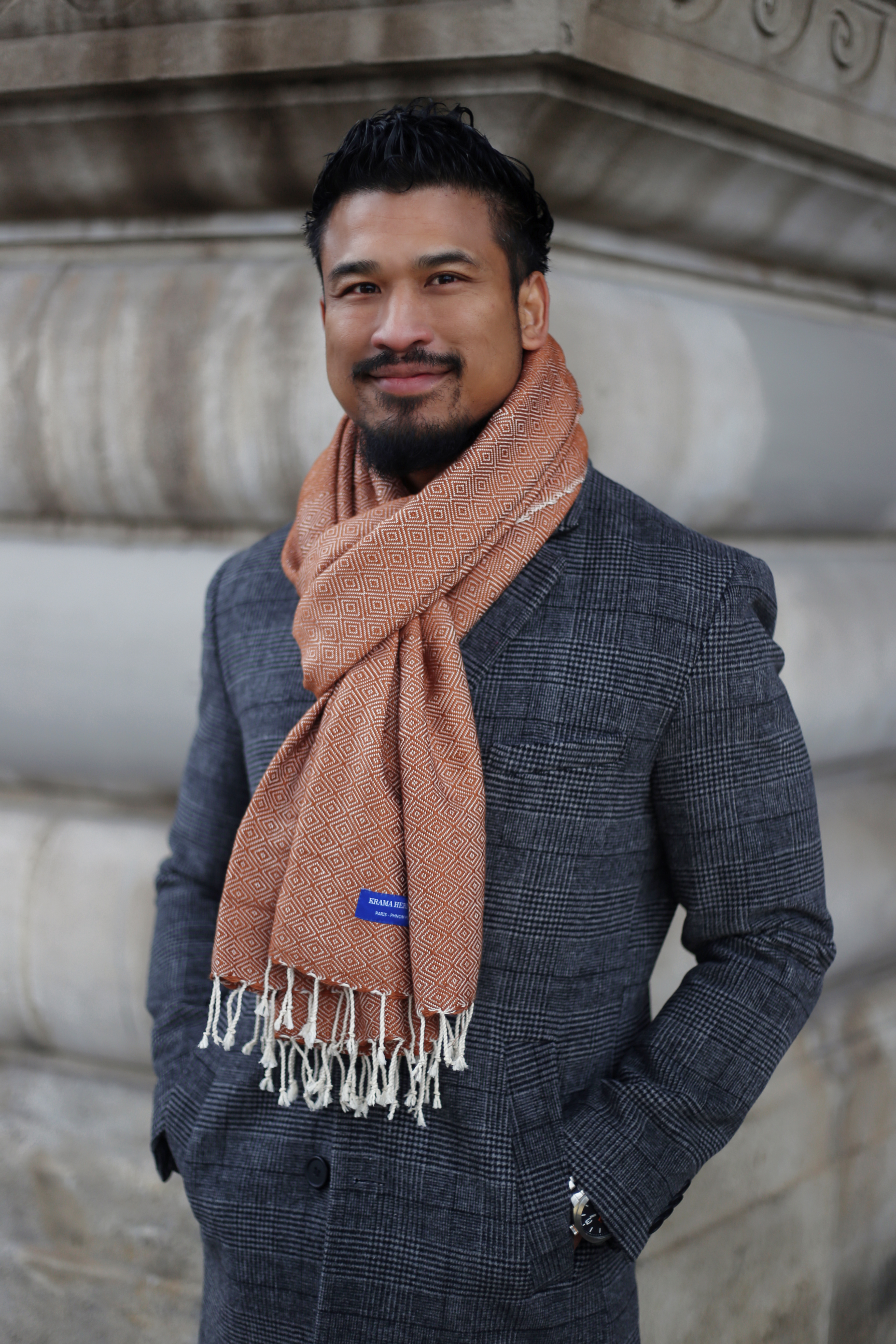 Le Grand Krama Chaud Beige Ocre  6