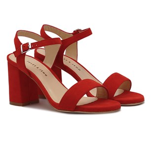 Sandales à talon cuir daim rouge